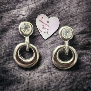 Silver Tone & Crystal‎ 1/2" Drop Hoop Earrings- Hypoallergenic Made in the USA